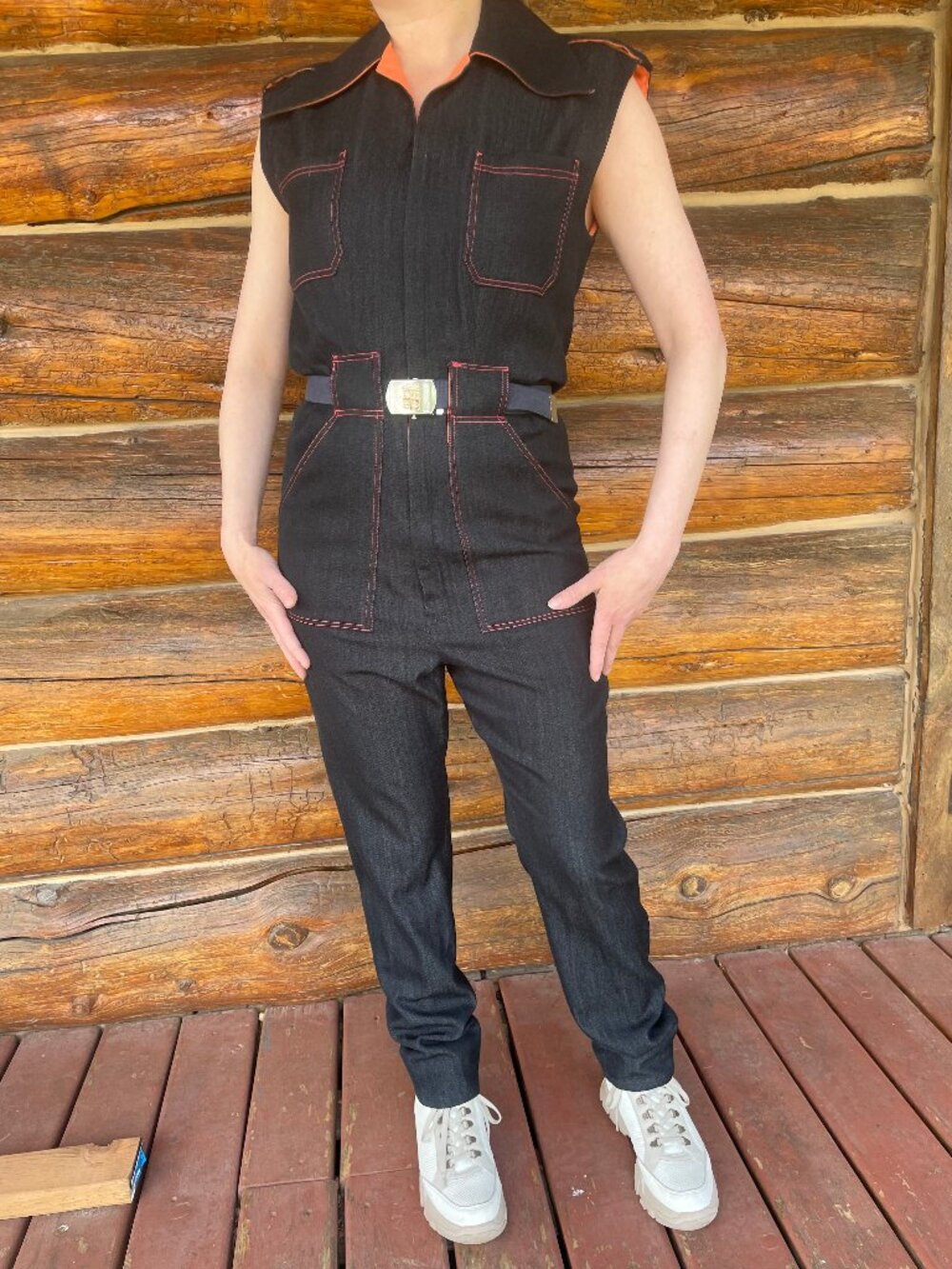 Womens Wool/Silk Denim Jumpsuit Sleeveless Boiler Suit Small